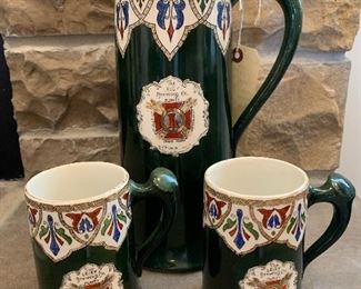 $200.00 - Rare pre-Prohibition beer pitcher and five mugs from Leisy Brewing Co. (some condition issues). 