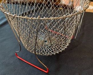 Vintage Egg Basket is incredibly unique or add a liner and you have yourself a really cool would great hanging basket or even a cool planter- the possibilities are endless with this piece! Red Vinyl handles for additional charm to this farmhouse patina nugget!