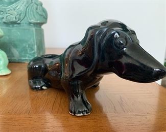Dated 1940s. Vintage Ceramic Weiner Dachshund Black Dog  planter. Hairline fracture but fully functional and definitely does not take away from his handsome stature 