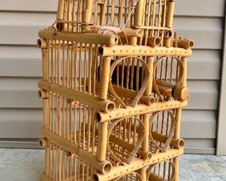 $70. 1970's Vintage Bamboo Bird Cage Pagoda Wine Rack. This Asian/Chinoiserie Style Bamboo Rattan Bird Cage Shaped with doubling as a 6 bottle wine rack- RARE and sure to be a conversation Piece! This Bird Cage was Handmade  in Great Condition!  