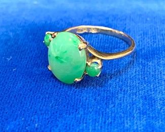 $100. Vintage jadeite ring. 14K gold band. 3.3g gross. COA avail. 