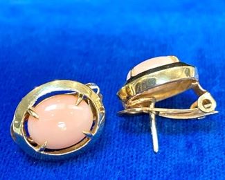 $100. Angel Skin Coral Earrings. 14K. 6.2g. Combo Clip/Post back. 