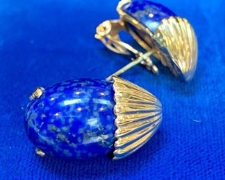 $100. Vintage lapis earrings. 14K. Clip/Post combo back. 
