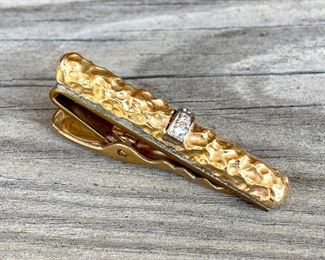 $650. 14K gold Tie Bar. (Bottom is GF) 11.5 g. 3 small diamonds. 