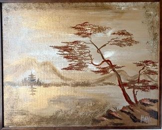 $500 - Artist signed oil on canvas. Vintage. Awesome metallic paint. 40W 32H