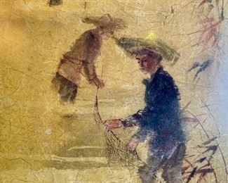 $150 - Indonesian Art on Rice paper original framed art. 19W 24H