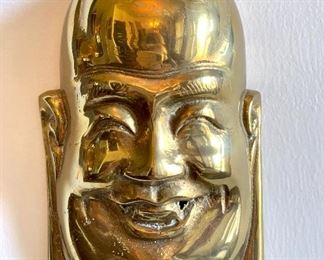 $60 - PAIR of vintage brass wall mounted Buddhas. 5W 6H 1.5D