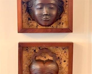 $150 - Pair of framed chinioserie sculptures. 10W 12H 2D