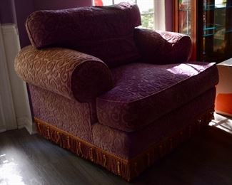 Copeland armchair with velveteen brocade fabric and fringe skirting