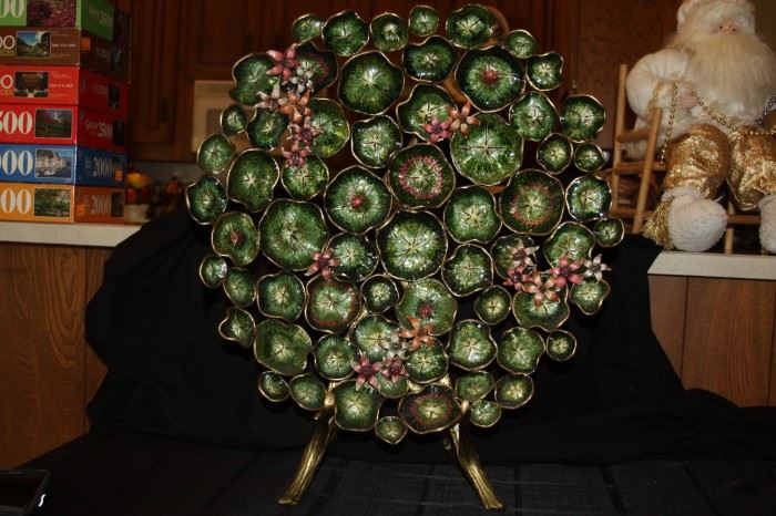#44. Jay Strongwater Europa Lilly Pad Platter w/stand - this piece is signed on back - $3500