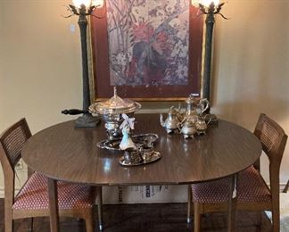 Table and 2 chairs; extra tall lamps