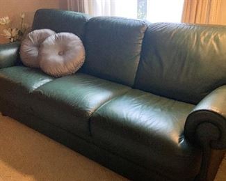 A fine leather green sofa