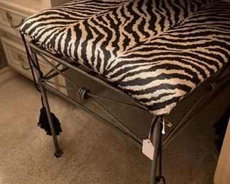 Zebra print upholstered vanity stool