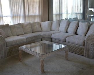 Rattan sectional sofa, coffee table and end table