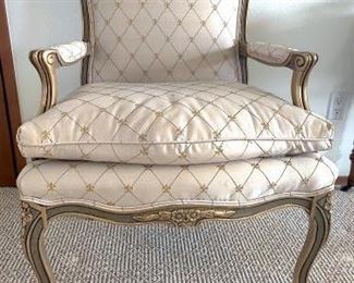 243Vintage Fleur de Lis Embroidered Upholstered Chair