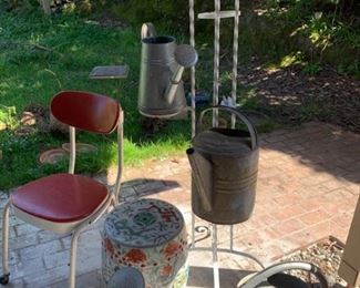 021p Red Metal Chair Partnered With Patio Pieces