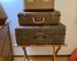 216b1 Trio of Vintage Luggage  Suitcase Stand