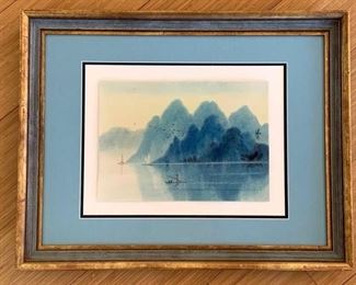 081l Signed Asian Watercolor Lake Scene
