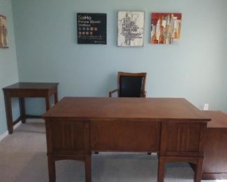 Desk, matching side table & wood file cabinet