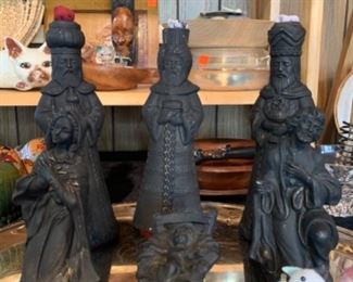 Beautiful vintage nativity set, three wise men candle holders with Mary, Joseph and baby Jesus