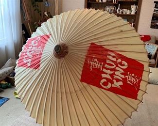 Giant vintage Chun King food brand paper umbrella