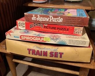 Vintage puzzles and games, and YES, the Spirograph has alllll the pieces!!