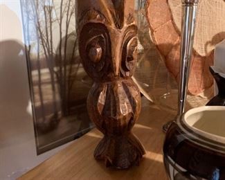 Folk Art carved owl statue
