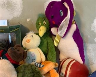 Vintage Wilson football helmet and vintage stuffed animals that are hoping for new homes!