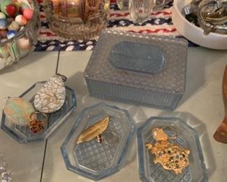 Vintage glass jewelry box and trinket trays