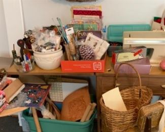 Sewing machine (with the cutest vintage chair!) and tons of craft supplies