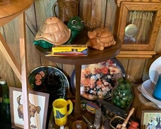 Pottery, antique inkwell and pen caddy, ceramic turtle, vintage kazoo and more