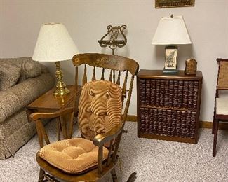 Vintage S. Bent & Bros rocker. Maple drop leaf end table. 