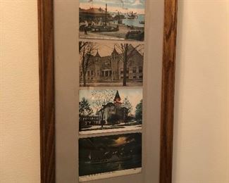 Vintage local framed post cards