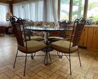 Bassett Furniture Wrought Iron Glass Top Table w/4 Chairs - $250 Set - Diameter 47.5" x 30" H