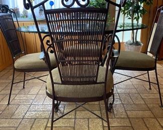 Bassett Furniture Wrought Iron Glass Top Table w/4 Chairs - $250 Set - Diameter 47.5" x 30" H