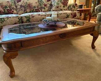 Master Home Furniture Co. Carved Wood w/Beveled Glass Inserts Coffee table - $75 - 28" Wide x 49" Long x 15" High