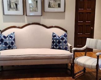 Refinished, newly upholstered settee