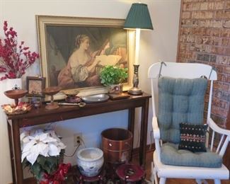 white rocker and sofa table 