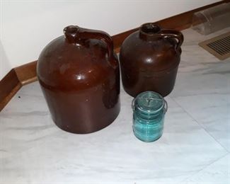 Brown ware jugs 1 and 2 gallon 