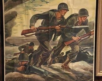 ORIGINAL 1942 "Attack Attack Attack Buy War Bonds" Framed Poster 