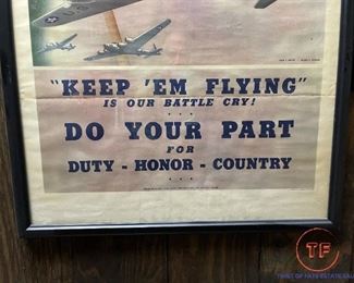Original WWII "Keep 'Em Flying" 1942 Framed US Military Poster