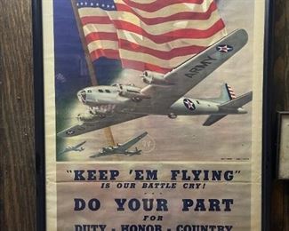 Original WWII "Keep 'Em Flying" 1942 Framed US Military Poster