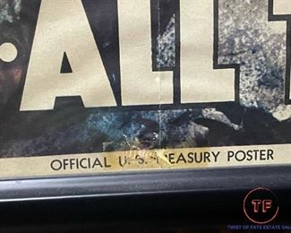 Original WWII 1945 "Now All Together" Iwo Jima Flag Raising 7th War Loan Framed Poster