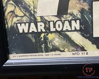 Original WWII 1945 "Now All Together" Iwo Jima Flag Raising 7th War Loan Framed Poster