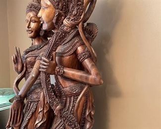 Life Size 6'6" Hand Carved Indonesia Rama and Sita Wood Statue 