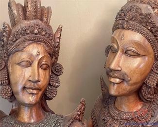 Life Size 6'6" Hand Carved Indonesia Rama and Sita Wood Statue 