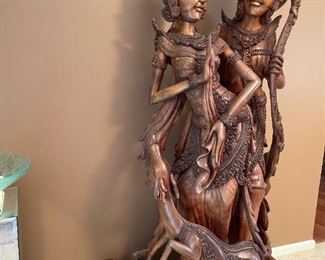 Life Size 6'6" Hand Carved Indonesia Rama and Sita Wood Statue 