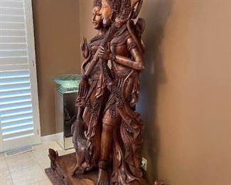 Life Size 6'6" Hand Carved Indonesia Rama and Sita Wood Statue 