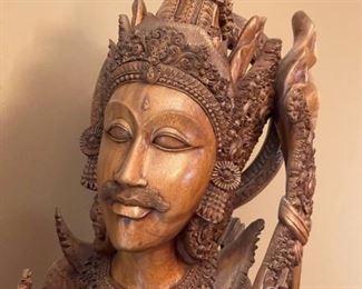 Life Size 6'6" Hand Carved Indonesia Rama and Sita Wood Statue 