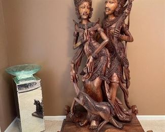 Life Size 6'6" Hand Carved Indonesia Rama and Sita Wood Statue 